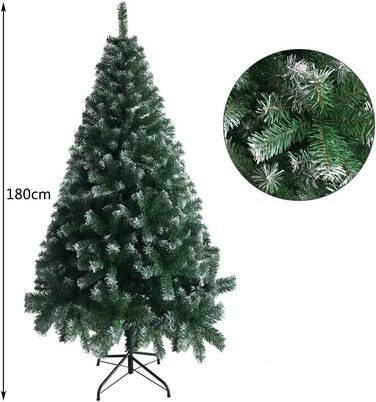 Штучна ялинка LEADZM 180 см Зелено-біла - ялинка з металевою підставкою, реалістична, густі гілки, вогнестійкий ПВХ, для дому, офісу, магазинів та готелів Зелено-біла 180 см 1050 гілок