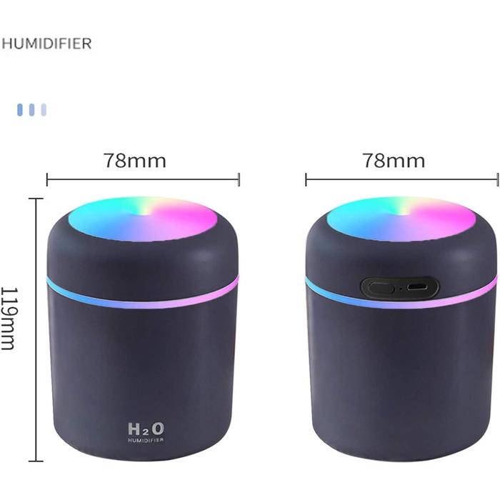 Міні-зволожувач повітря з ароматичним дифузором, ультразвуковий USB-зволожувач з резервуаром для води на 300 мл, автоматичним відключенням і надтихою функцією барвистого охолодження для автомобіля, офісу, спальні