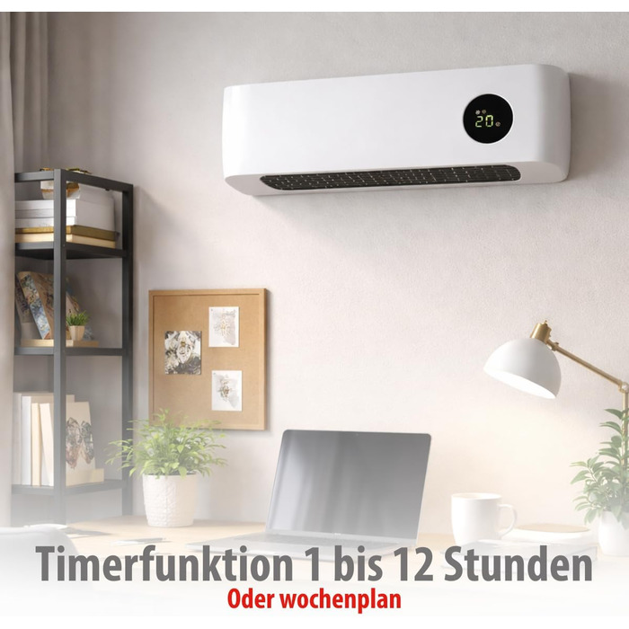 Настінний вентилятор-обігрівач Alpina 2000 Вт керамічний променевий обігрівач з 2 рівнями потужності та таймером цифровий термостат компактний настінний обігрівач настінний монтаж