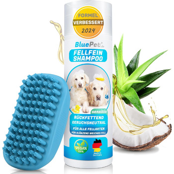 Шампунь для собак BluePet без парфумів щітка для ванни проти свербіння, запахів та бруду Шампунь для хутра з алое вера та олією жожоба для блискучої, здорової та легко розчісується шерсті (шампунь, 200 мл)