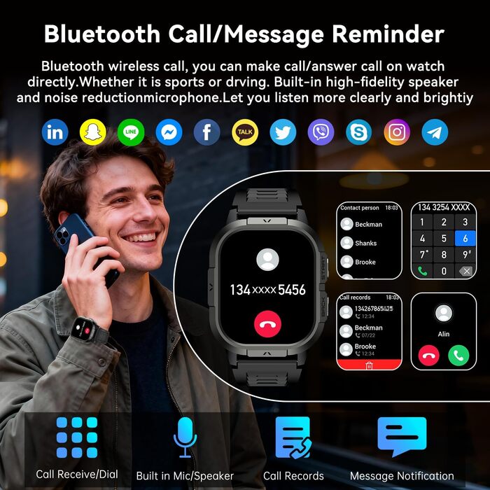 Розумний годинник для чоловіків та жінок з функцією телефону наручний годинник з Bluetooth-дзвінками, водонепроникний фітнес-трекер, розумний годинник з пульсометром, монітором сну, крокоміром, спортивний годинник для Android та iOS, чорний