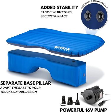 Надувний тканинний матрац Pittman Outdoors AirBedz PPI-BLU-TRKMAT для заднього сидіння, довжина 1,5 м, підходить для великих вантажівок та позашляховиків, синій