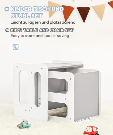 Комплект столу та стільців Yorbay для дітей, Дитячий стіл з 1 стільцем, Дитячий комплект сидіння 3 в 1 - Двосторонній стілець та дитяча лавка, що трансформується в робочу станцію, Дитячі меблі (Сірий, M) Сірий середній