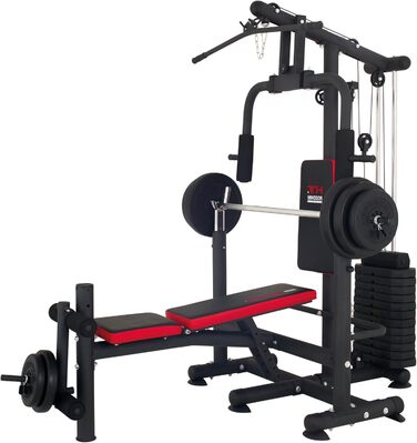 Універсальна силова станція Hansson Sports, багатофункціональна силова лава зі стійкою для штанги, тяга лати, розгинання ніг &quotметелик&quot, згинання ніг, вага 65 кг, складна A Силова лава