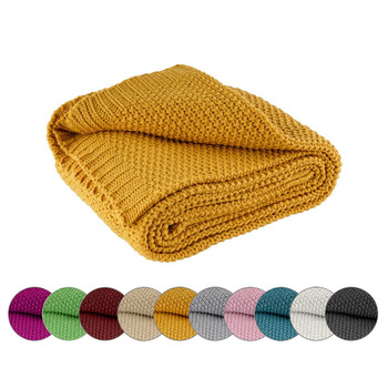 В&39язана м&39яка ковдра Wometo 140x190 жовта гірчиця жовтий каррі - в&39язана ковдра OekoTex тепла м&39яка ковдра з елегантним та простим в&39язаним візерунком