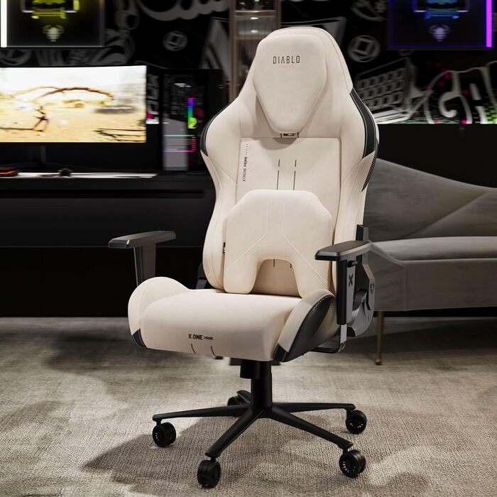 Ігрове крісло Diablo Fabric, ергономічне, з магнітним підголівником та охолоджуваним сидінням, міцна металева основа, регульовані по висоті підлокітники, ПК-крісло, ігрове крісло, 140 кг, Шторм у пустелі