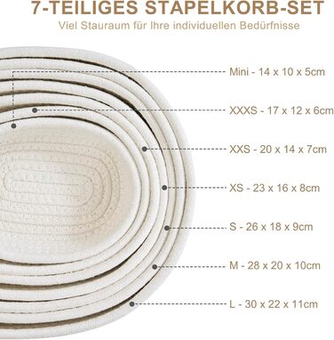Кошик для зберігання Sagittar, набір із 7 предметів, виготовлений з бавовняної тканини ручного в&39язання, органайзер для одягу та іншого, плетений кошик з бавовняної мотузки для дитячої кімнати та вітальні, білий, 7 предметів