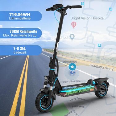 Електросамокат EVERCROSS з допуском до дорожнього руху (ABE), двигун 500 Вт, 10-дюймові позашляхові вакуумні шини, акумулятор 46,8 В 716,04 Втгод із запасом ходу до 70 км, складаний електросамокат для дорослих із застосунком та світлодіодним дисплеєм