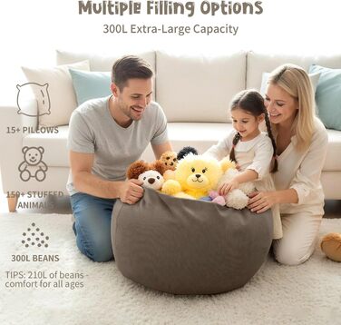 Крісло-мішок Nobildonna для дітей та дорослих, лише чохол (без наповнювача) для дивана з м&39якими іграшками, 110 x 89 см, теплий сірий колір, велике (лише чохол)