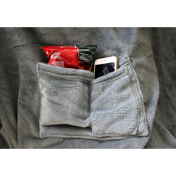 Пухнастий плед для телевізора Brandsseller з рукавами 170x200 см, з кашеміру - накидка на ніжки та 2 кишені - м&39який плед, покривало сірого кольору 170x200 см сірого кольору