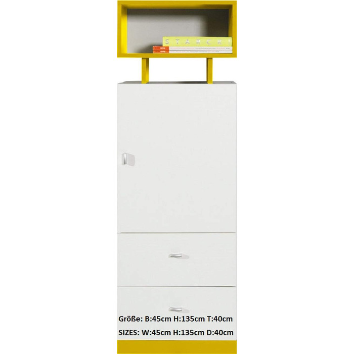 Ліжко-горище/двоярусне ліжко, композиція MOBI System 20 з письмовим столом і шафою. Комплект дитячих меблів. (білий/жовтий)