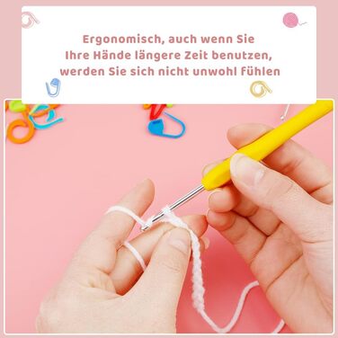 Набір гачків Ruasol із 14 ергономічними розмірами гачків та аксесуарами для вязання, 8 гачків із пластиковою ручкою, набір гачків для початківців та просунутих