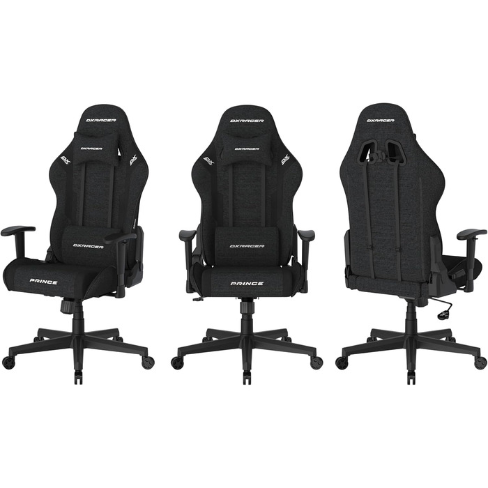 Ігрове/офісне/пильне крісло DXRacer Prince L PF132 з функцією гойдання, поворотне крісло з регульованою висотою, ергономічне крісло керівника, чорне, DXRacer PRINCE / тканина