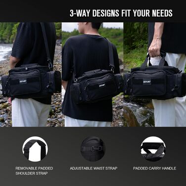 Сумка для рибальських снастей Goture, водонепроникна сумка через плече з мякою стороною, сумка для риболовлі, поясна сумка для рибальських снастей, морська прісна вода для зберігання 3 3600 рибальських ящиків AA (37 X 22 X 18 см) сумка для снастей чорна