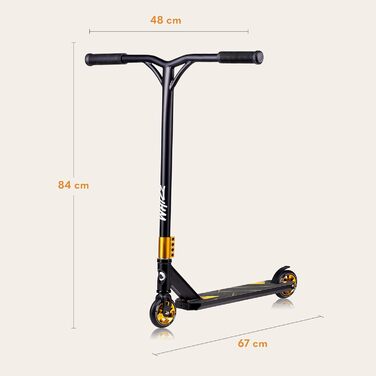 Трюковий самокат LIONELO WHIZZ, підшипники ABEC-9, алюмінієва дека, система компресії HIC, колеса 110 мм, широкий T-подібний кермо, гальмо Flex Fender MN Steel, унікальний дизайн, чорний L