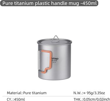 Титановий кемпінговий горщик об&39ємом 750 мл з кришкою, надлегкий для використання на відкритому повітрі, портативні кавові чашки, титанові кухлі, складна ручка