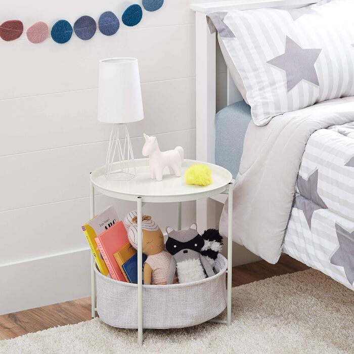 Круглий журнальний столик Storeo Basics із рішенням для зберігання, світло-кремовий вересовий журнальний столик 44,96 x 44,96 x 48,0 см