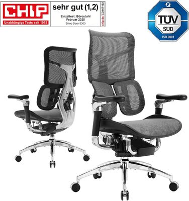 Ергономічне офісне крісло SIHOO Doro S300 ПЕРЕМОЖЕЦЬ ТЕСТУ, комп&39ютерне крісло, з подвійною динамічною системою поперекової підтримки, 6D координовані підлокітники, регульоване крісло для інвалідного візка (чорна оксамитова сітка) чорного кольору, функц