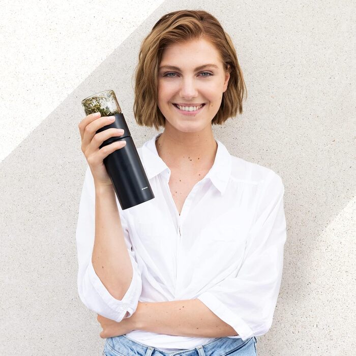 Чайна пляшка Navaris з нержавіючої сталі та скла з ситечком - пляшка для чаю 300 мл, чайник на винос - кухоль для чаю, пляшка для пиття, чайник для заварювання чаю з боросилікатного скла