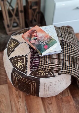 Пуф, ручної роботи з марокканської натуральної шкіри, зручна подушка на підлогу для дорослих, круглий пуф для сидіння 55x35 см, коричневий пуф для ніг, подушка сидіння (без наповнювача)