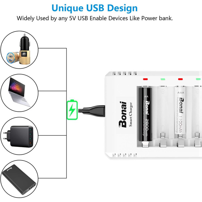Зарядний пристрій BONAI для акумуляторів AA AAA NI-MH NI-Cd зі світлодіодним дисплеєм, швидкий зарядний пристрій UAB з батарейками AAA 1100mAh, 8 шт., зарядний пристрій 8AAA