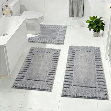 Комплект килимків для ванної кімнати Famibay, 3 предмета, нековзний килимок для ванної та килимок для туалету, що миється, м&39який та абсорбуючий, сірий килимок для ванної кімнати, 45x6550x8050x60 см