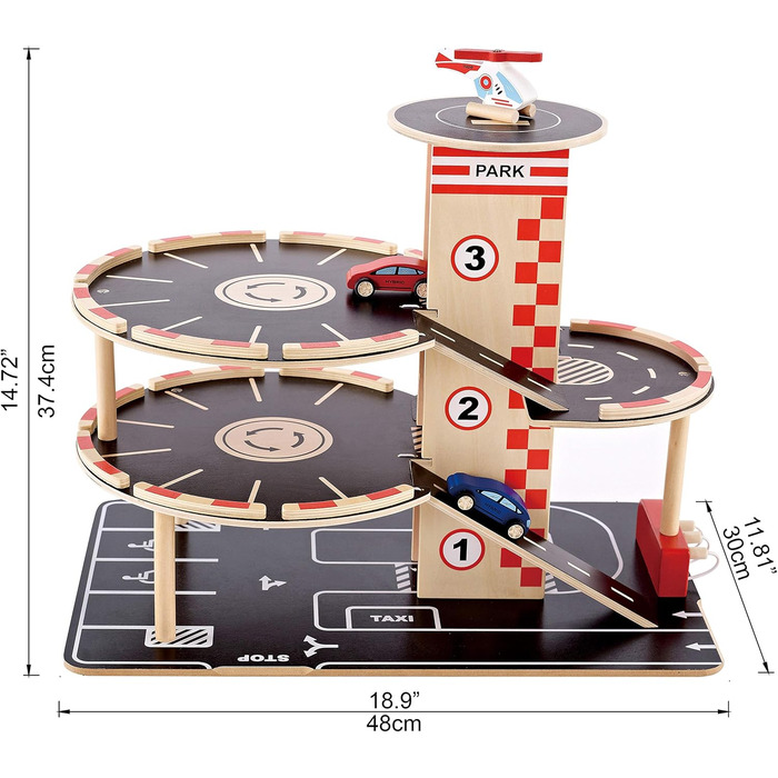 Ігровий набір дерев&39яний гараж від Hape Автомобільний гараж на ТРЬОХ рівнях з автомобілями та вертольотом