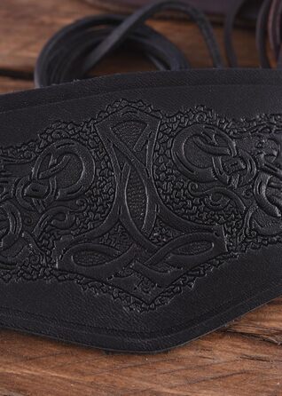 Нарукавники Battle-Merchant зі шкіри, з молотом Тора, короткі - Браслет Arm Warmer Viking LARP Medieval Black