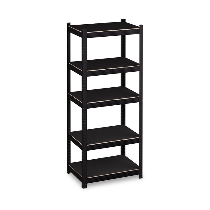 Надміцний стелаж Relaxdays, ВxШxГ 150x60x40 см, 1250 кг, 5 полиць, сталь, полиця для зберігання в підвалі, гаражі, вставного типу, чорний