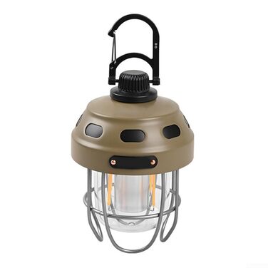 Акумуляторний кемпінговий ліхтар з акумулятором 2000 мАг, тепле/жовте світло, клас захисту IPX3, конструкція з алюмінію, сталі та ABS-пластику, для наметів та використання на свіжому повітрі (коричневий)