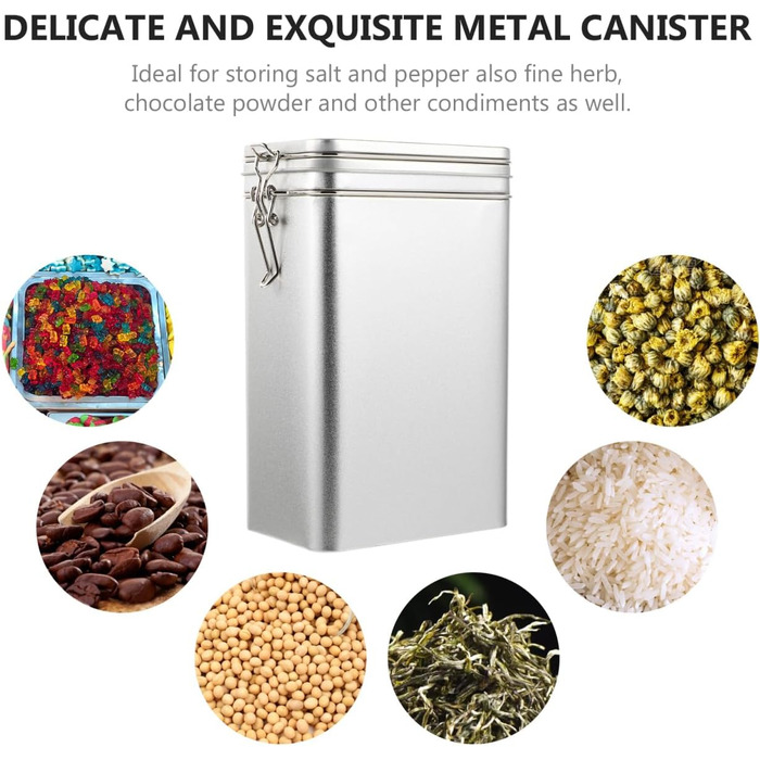 Білий бляшаний контейнер для зберігання кави з ретро-дизайном, герметичний контейнер для кавових зерен та меленої кави, квадратний контейнер для зберігання для кухні та дому, сріблястий, 7,5 x 4,7 x 3,1 дюйма