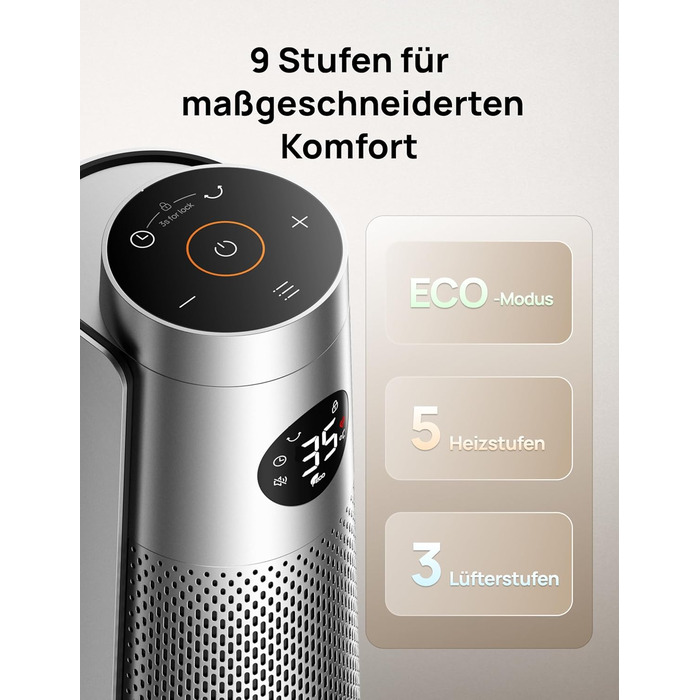 Енергозберігаючий електричний обігрівач Dreo, 2000 Вт з пультом дистанційного керування, тихий 25 дБ, коливання 120, термостат, 5 налаштувань нагріву та 3 швидкості вентилятора, 7-позиційний захист, 12-годинний таймер, керамічний нагрівач PTC, сріблястий