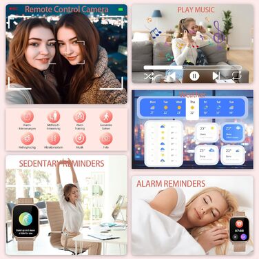 Жіночий смарт-годинник 1,83 дюйма з HD-сенсорним екраном, функцією телефону, фітнес-трекером, понад 120 спортивними режимами, серцевим ритмом, SpO2, вимірюванням артеріального тиску, IP68, монітором сну, смарт-годинник для iOS та Android (рожеве золото)