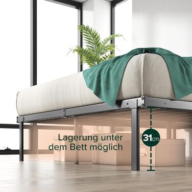 Ліжко Zinus Caleb 140x200 см - Висота 36 см з місцем для зберігання під ліжком - Металевий каркас ліжка-платформа - Розкладний каркас ліжка - Чорний