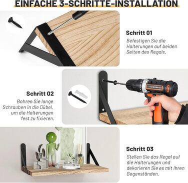 Настінна полиця з дерева та металу, комплект із 4 плаваючих полиць з 3 варіантами кріплення декоративна настінна полиця для вітальні, кухні, спальні, ванної кімнати та офісу, коричнева