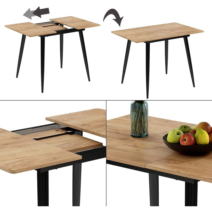 Обідній стіл Vicco Beaver, чорний/золотий крафт-дуб, 80 x 70 см, розкладний, золотий крафт-дуб/чорний 80-110x75x70