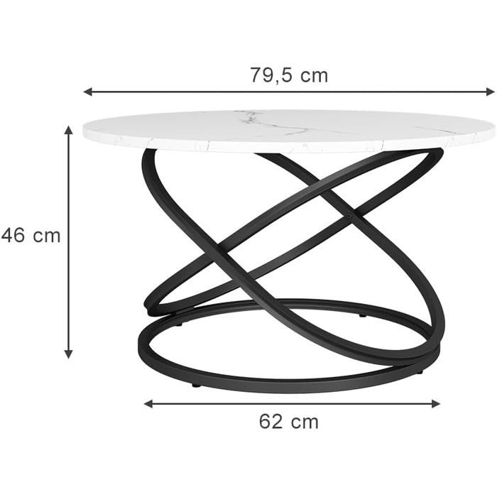 Журнальний столик Vicco Calgary, білий/чорний, 79,5 x 62 см з великою робочою поверхнею