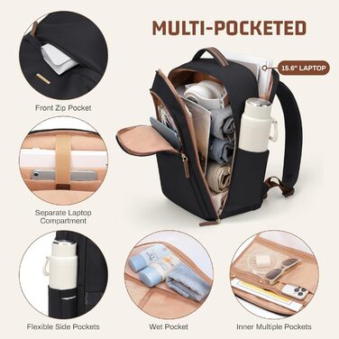 Дорожній рюкзак для жінок та чоловіків, рюкзак для ноутбука 17,3 дюйма, великий шкільний рюкзак. Рюкзак Travrl з відділенням для ноутбука для бізнесу, університету, чорний (петля на 180 градусів) 17,3&39