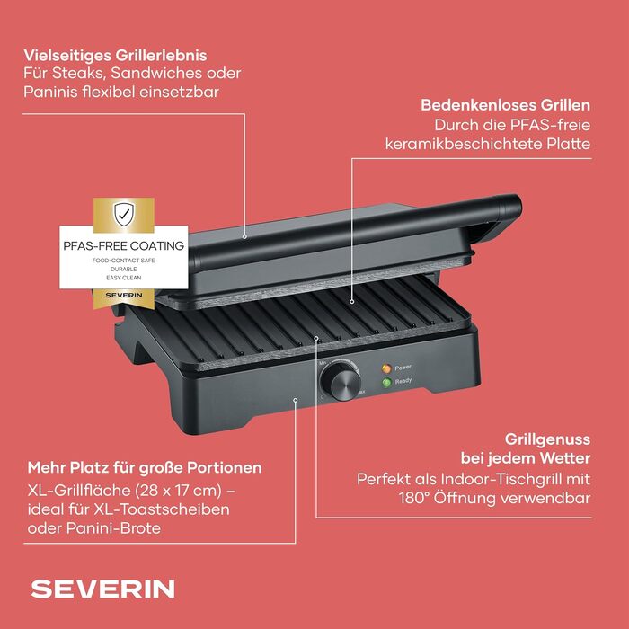 Мультигриль Severin KG2391 XL, 1800 Вт, робоча поверхня 28x17 см, розкладний на 180