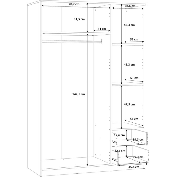 Шафа 122, Шафа в скандинавському стилі з 3 дверима та 2 шухлядами, інженерна деревина, оздоблення Artisan Oak, ширина 122 см, висота 185 см, глибина 52,7 см. Шафа Artisan Oak, 3 двері з 2 шухлядами