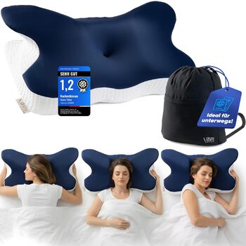 Подушка для шиї Home Vibez з піни з ефектом пам&39яті, полегшує біль у шиї та плечах, ергономічний дизайн, ортопедична подушка для шиї з охолоджувальним чохлом для всіх положень сну, включаючи дорожню сумку