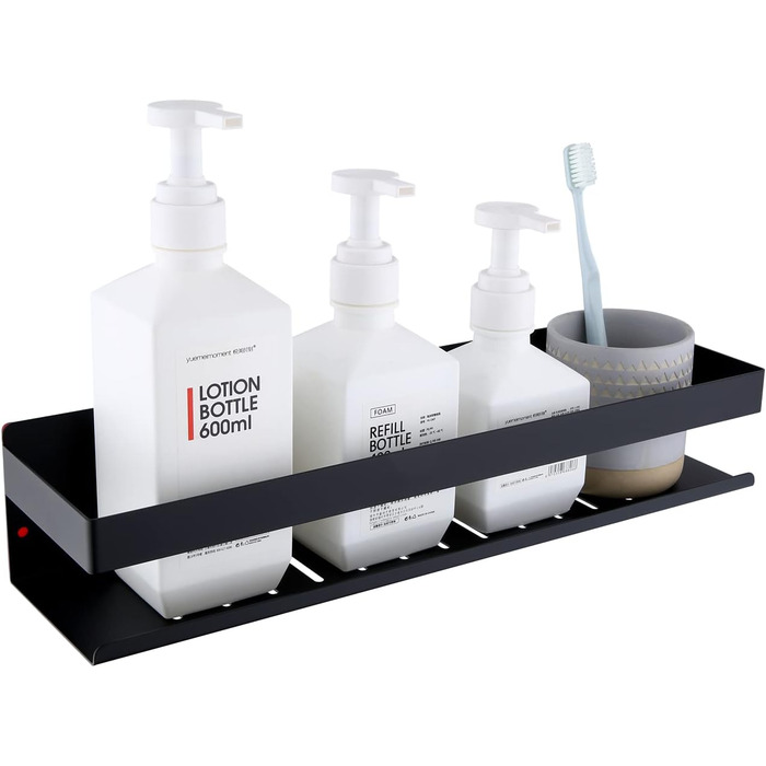 Полиця для душу HomeHeng без свердління, матово-чорна, Полиця для душу Настінна полиця для ванної кімнати Кошик для душу з нержавіючої сталі SUS304 Полиця для ванної кімнати, нержавіюча, самоклеюча 40 см для ванної та кухні, H91107-40MB