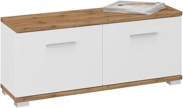 Шафа для одягу Lomadox 5 предметів з дзеркалом та лавкою для взуття в білому кольорі з дубом Шафа для передпокою в сучасному стилі