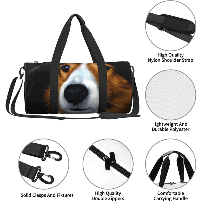 Спортивна сумка для подорожей, малюнок Шетландська вівчарка, Чорна, Універсальний розмір, Дорожня сумка