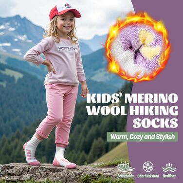 Пар дитячих туристичних шкарпеток з мериносової вовни для хлопчиків, дівчаток та малюків, зимові утеплені товсті шкарпетки-чоботи на теплій підкладці для походів, розміри 29-34, світла клітинка, 6