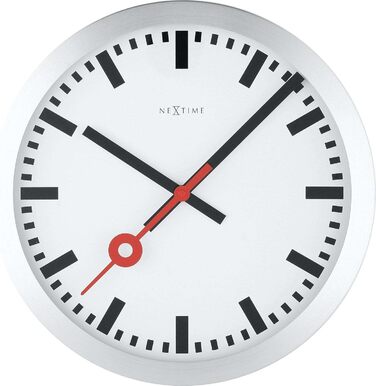 Настінний годинник NeXtime 3999ST STATION у залізничному стилі, безшумний, круглий, ø 35 см, сріблястий