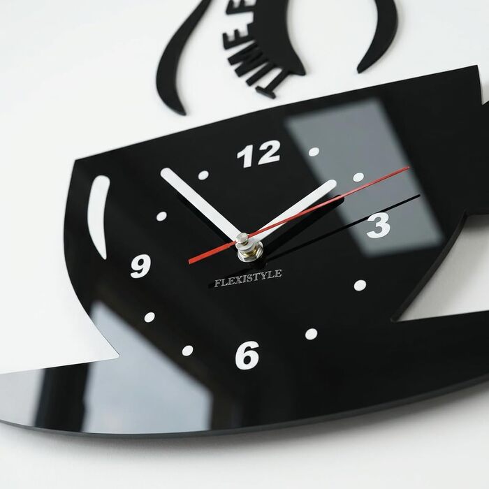 Настінний годинник FLEXISTYLE Tasse Zeit fr Kaffee для сучасної кухні, чорний, 3D римські цифри, декор, 32 x 19 см