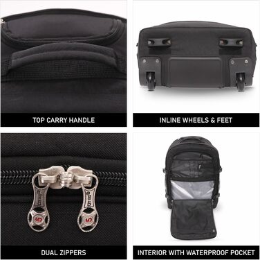 Рюкзак 5 Cities 55 см, сумка на візках, ручна поклажа, легкий, схвалений для використання в кабіні літака, з плечовими ременями, на колесах, валіза, ручна поклажа, чорний колір V2