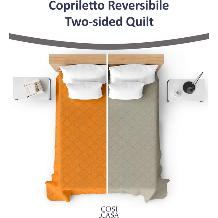 Покривало для французького ліжка, весна/літо, легке стьобане покривало для французького ліжка, двоколірне та двостороннє, легке, елегантне, помаранчеве/сіро-коричневе