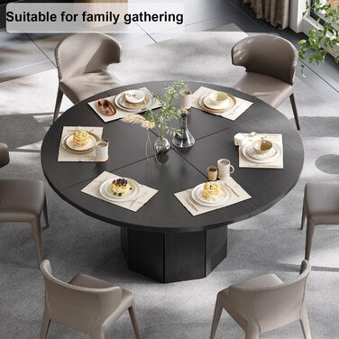 Круглий обідній стіл HSH, кухонний стіл для 4-6 осіб, дерев&39яний обідній стіл, сучасний дизайн, обідній стіл для ресторану/вітальні з восьмикутною основою, чорний дуб, 120 см, чорний дуб 120 x 120 x 75 см